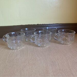Vintage set of clear glass fruit themed Punch Bowl cups replacements